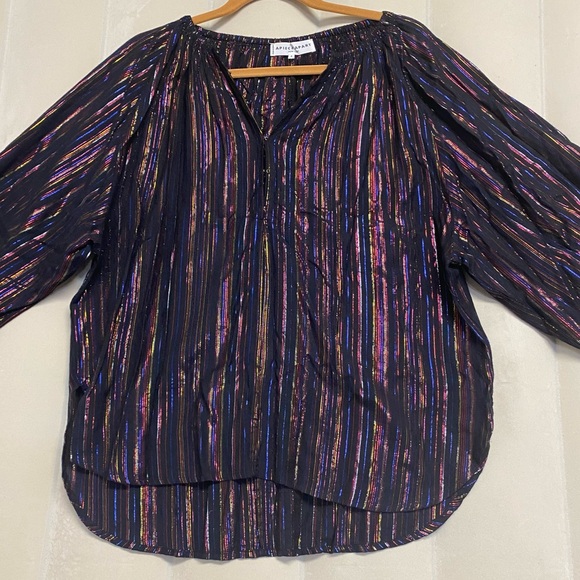 Apiece Apart Women’s Isla Blouse Size 4 Striped Peasant Colorful Metallic Luxury - Picture 4 of 16